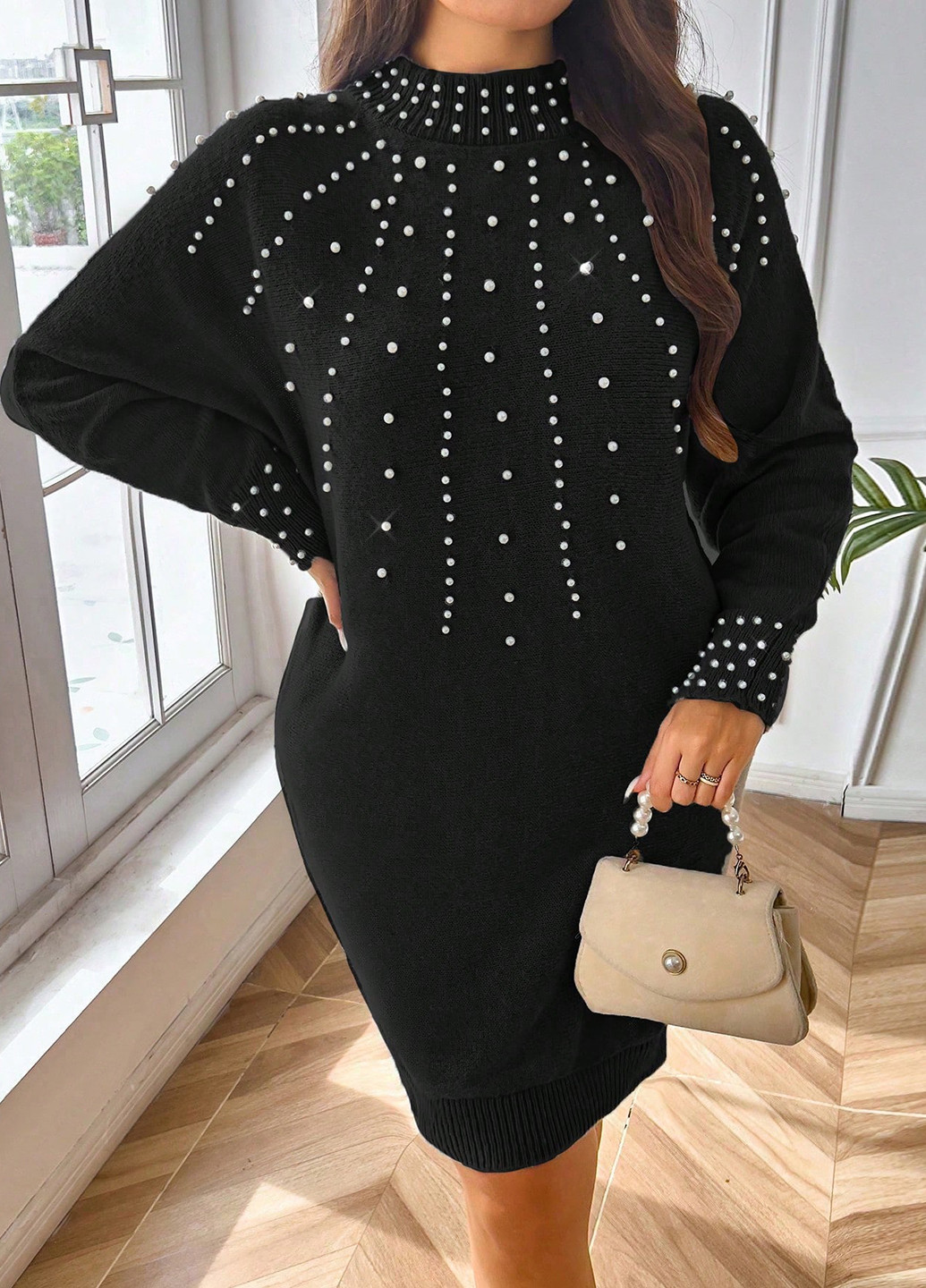 Чорна кежуал сукня сукня светр SHEIN однотонна