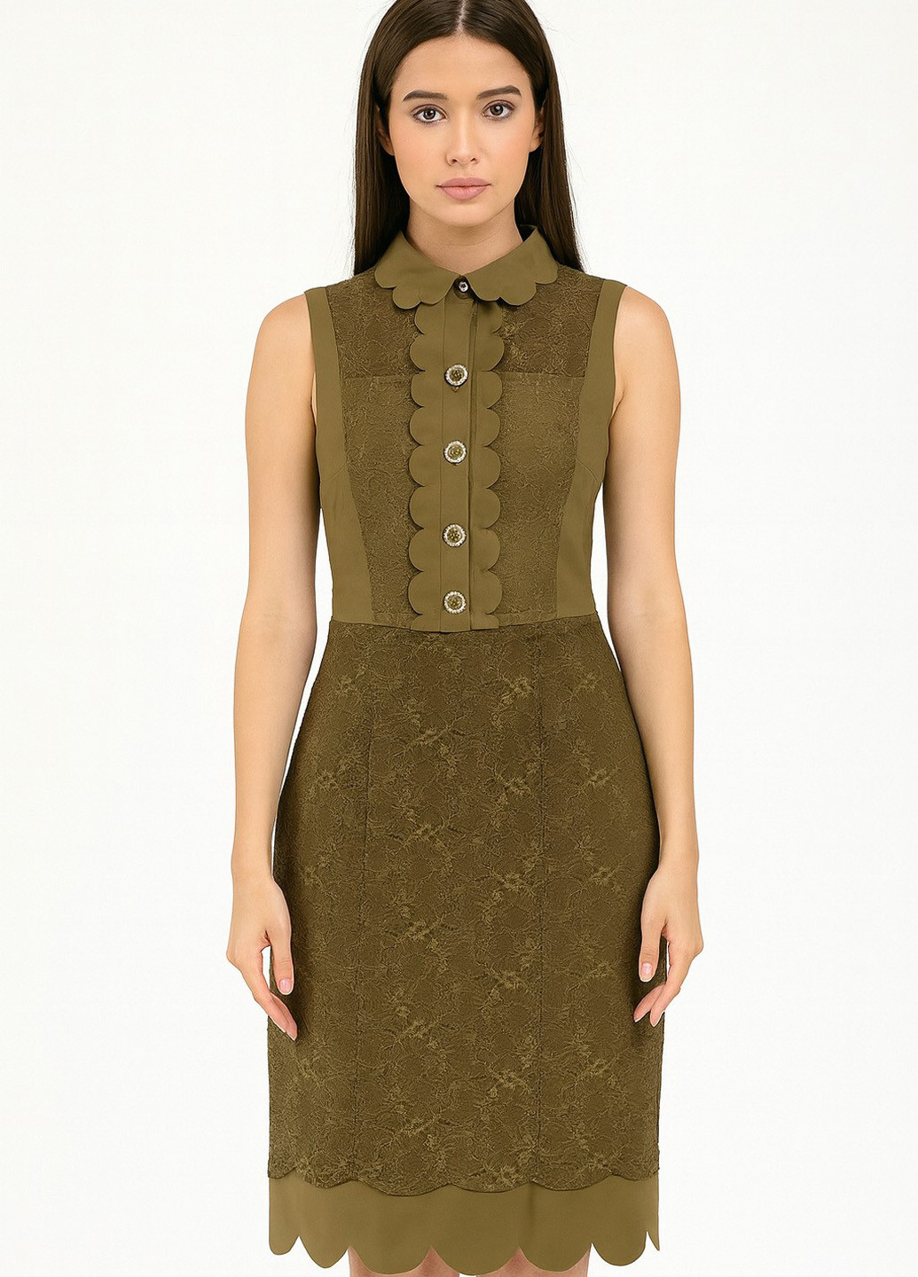 Оливковое (хаки) кэжуал платье футляр Sassofono однотонное