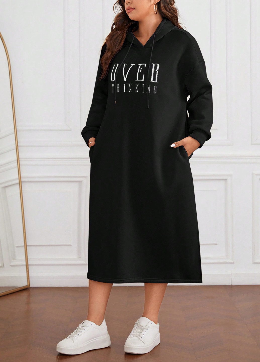 Чорна кежуал сукня сукня-худі SHEIN однотонна