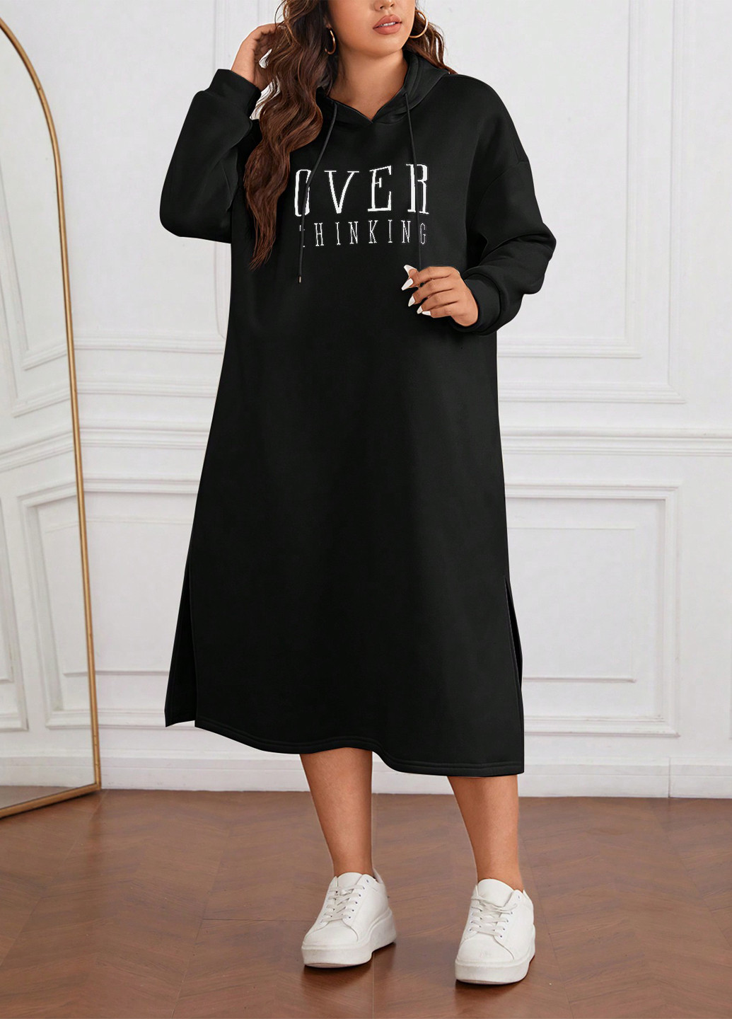 Чорна кежуал сукня сукня-худі SHEIN однотонна