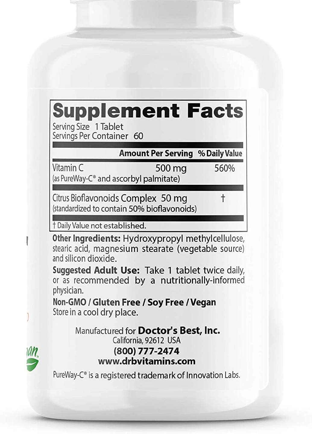 Вітамін C Sustained Release Vitamin C with PureWay-C 500 mg 60 Tablets Doctor's Best (254371904)