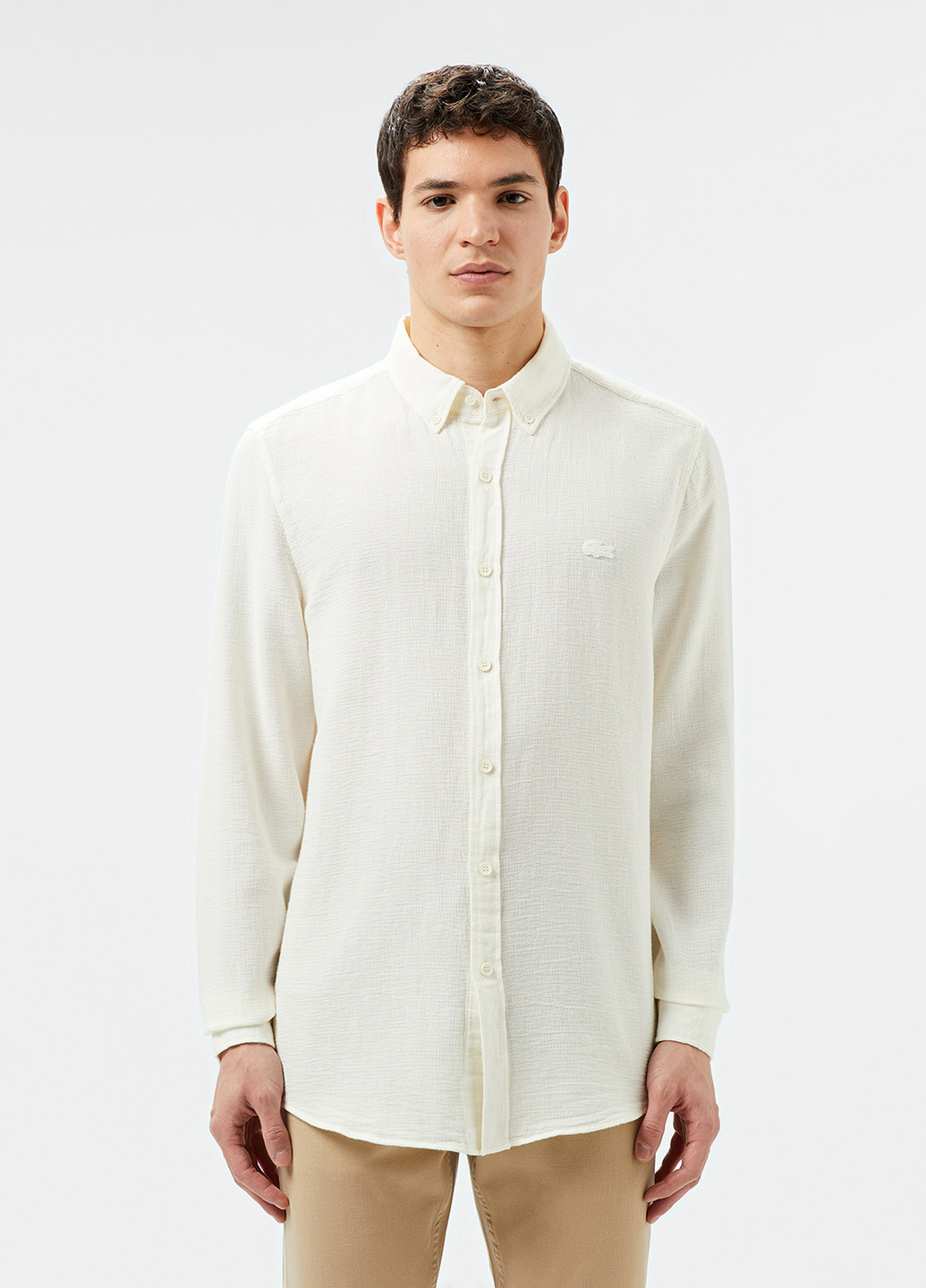 Белая кэжуал рубашка однотонная Lacoste