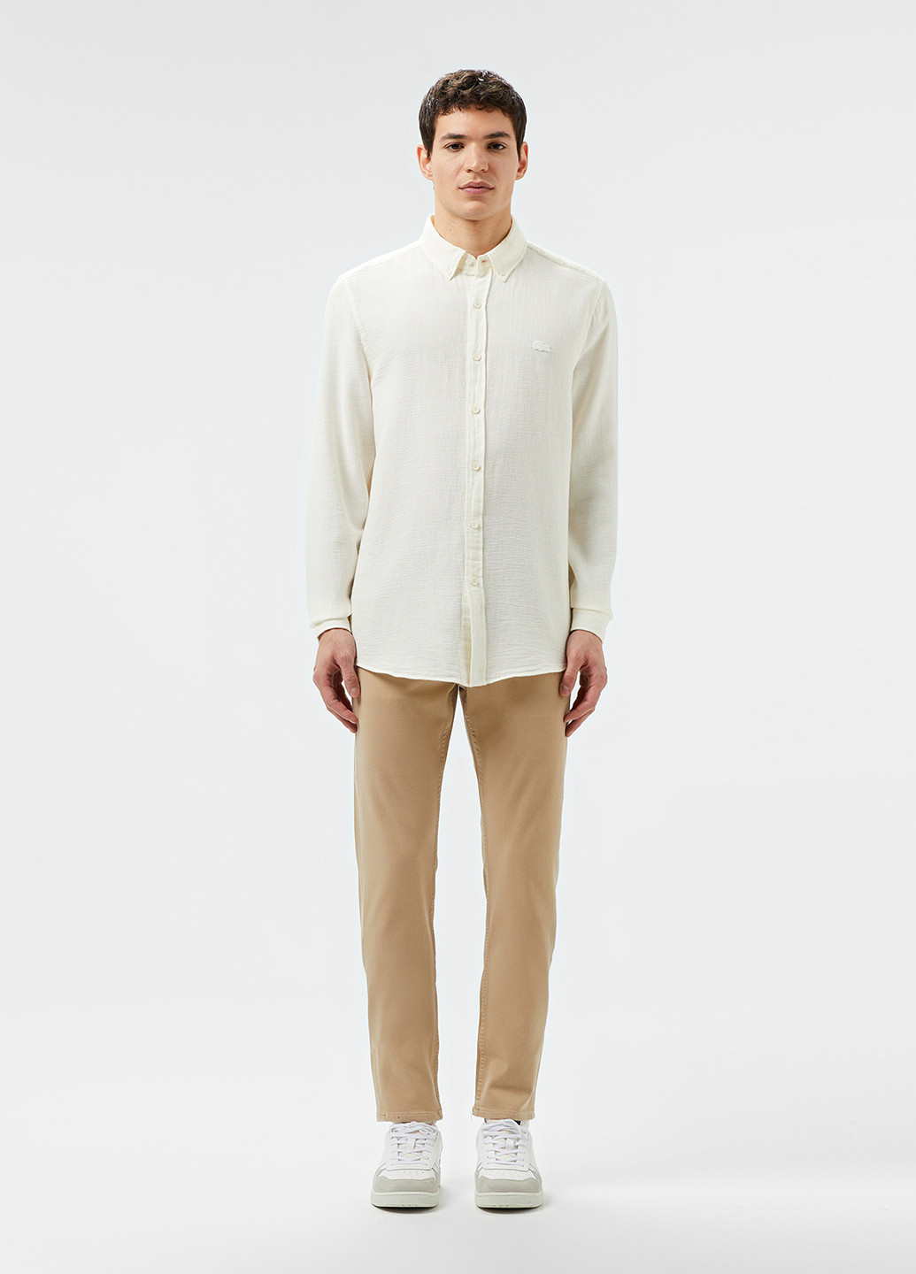 Белая кэжуал рубашка однотонная Lacoste