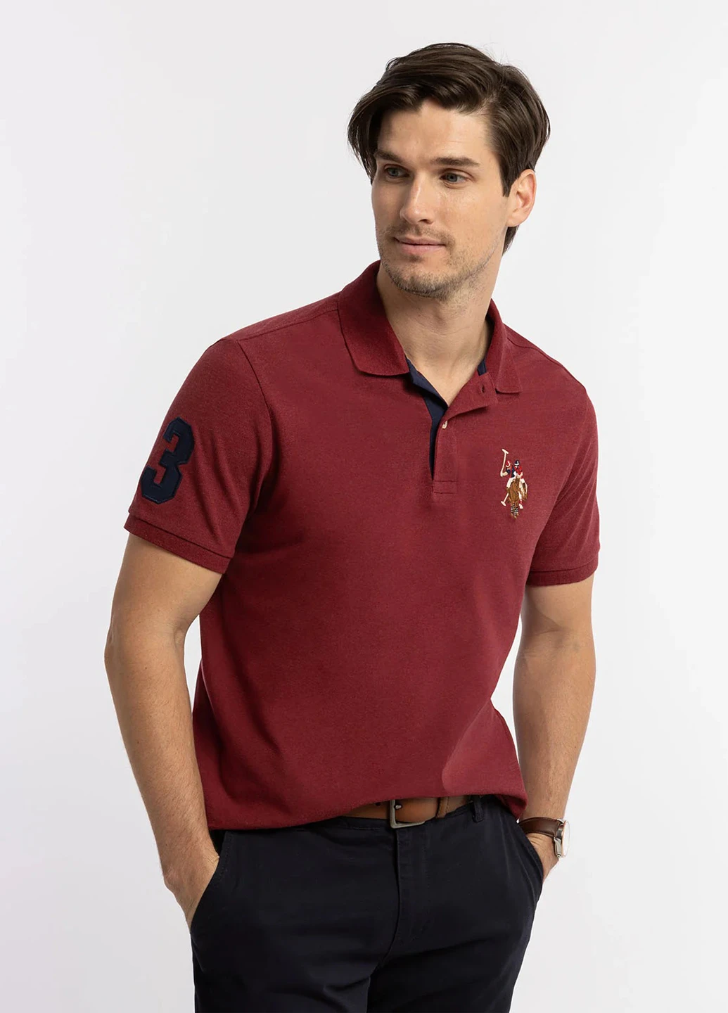 Темно-бордовая футболка-поло для мужчин U.S. Polo Assn. однотонная