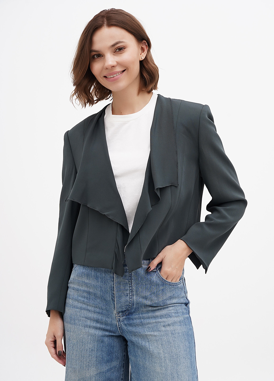 Серо-зеленый женский жакет Sassofono однотонный - демисезонный