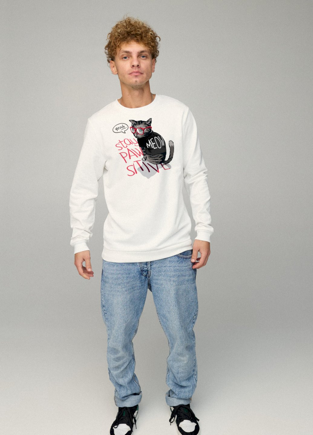 Белый свитшот мужской basic /no flis/ YAPPI рисунок (251791389)