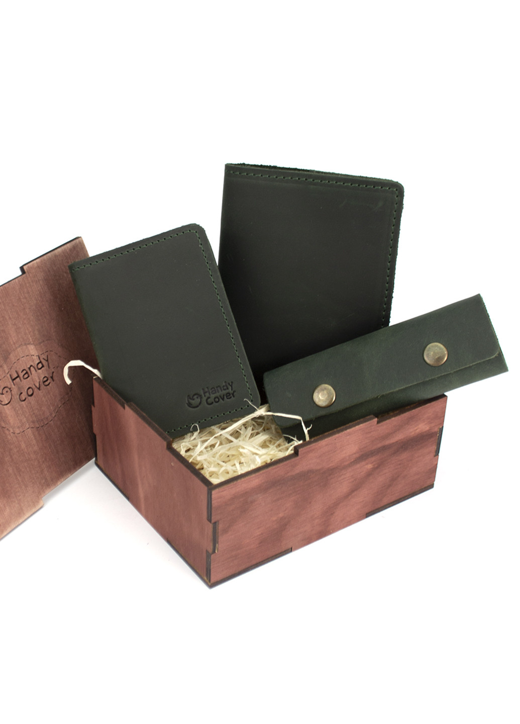 Мужской подарочный набор в коробке №46 зеленый (ключница, обложка на документы и паспорт) HandyCover (227723569)
