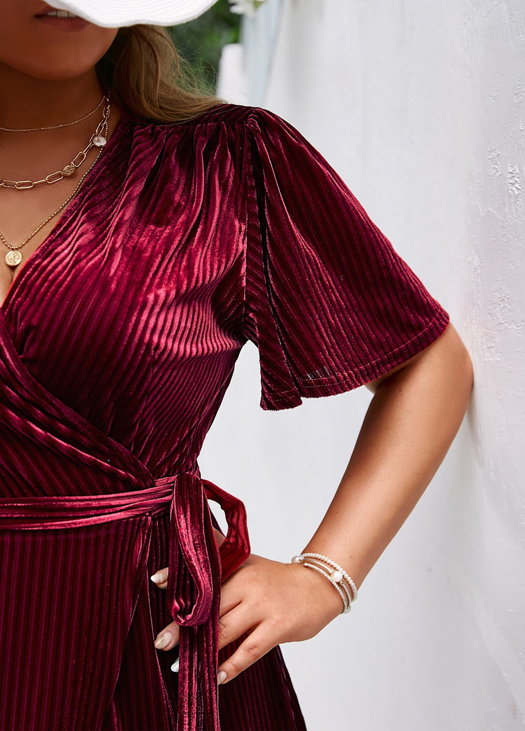 Бордовое кэжуал платье на запах SHEIN однотонное