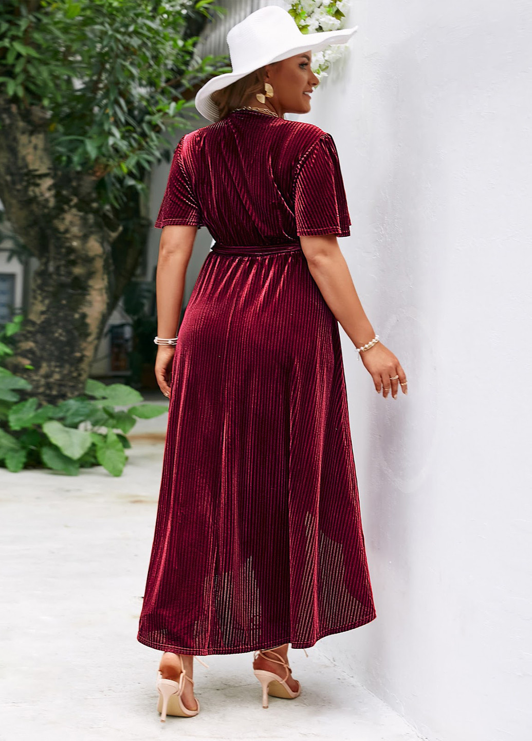 Бордовое кэжуал платье на запах SHEIN однотонное