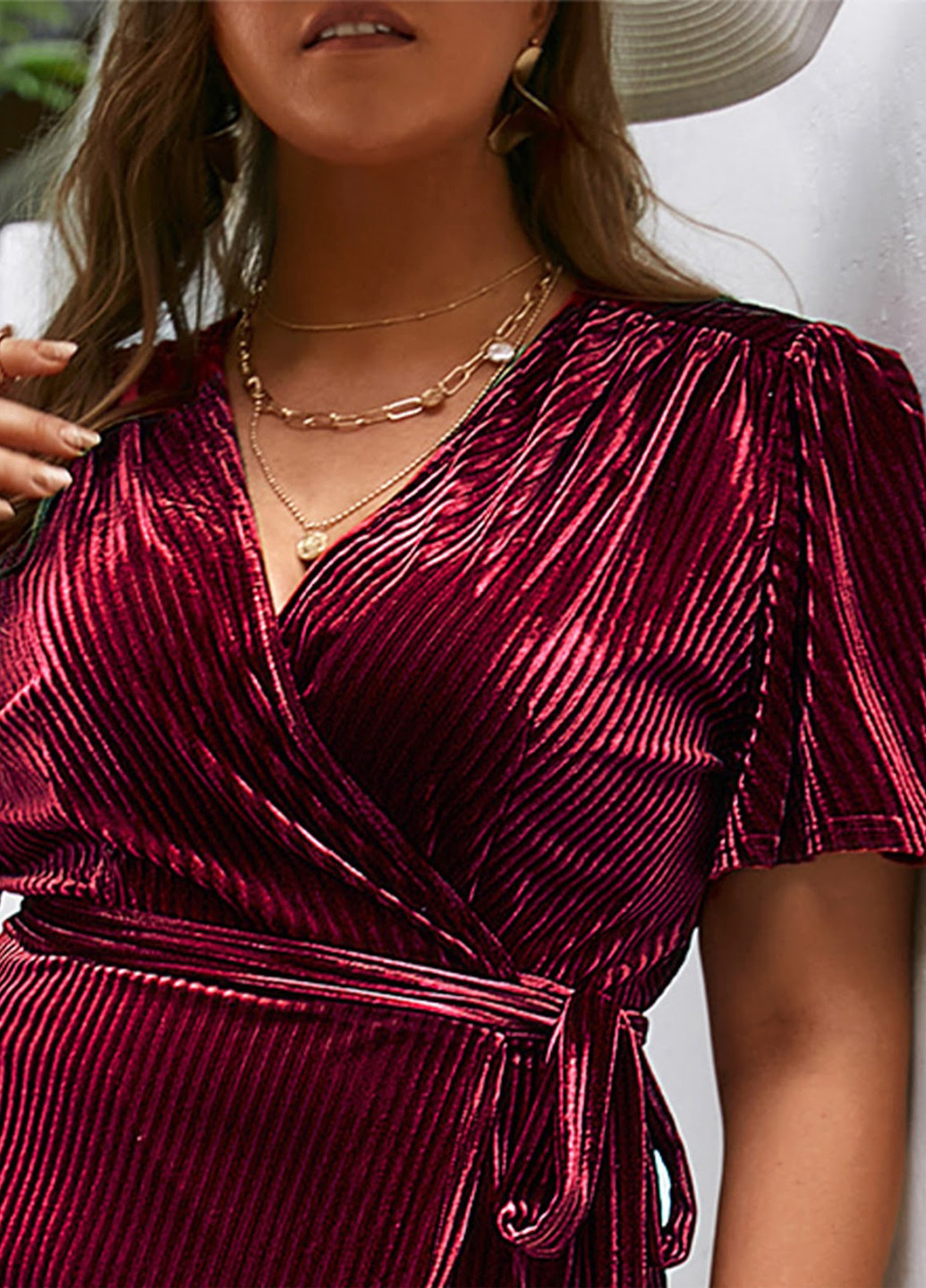 Бордовое кэжуал платье на запах SHEIN однотонное