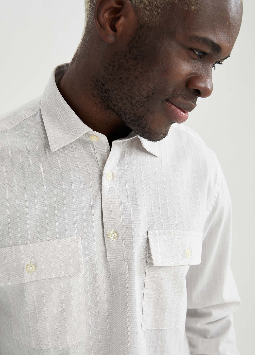 Рубашка DeFacto сіро-бежева кежуал поліестер, бавовна