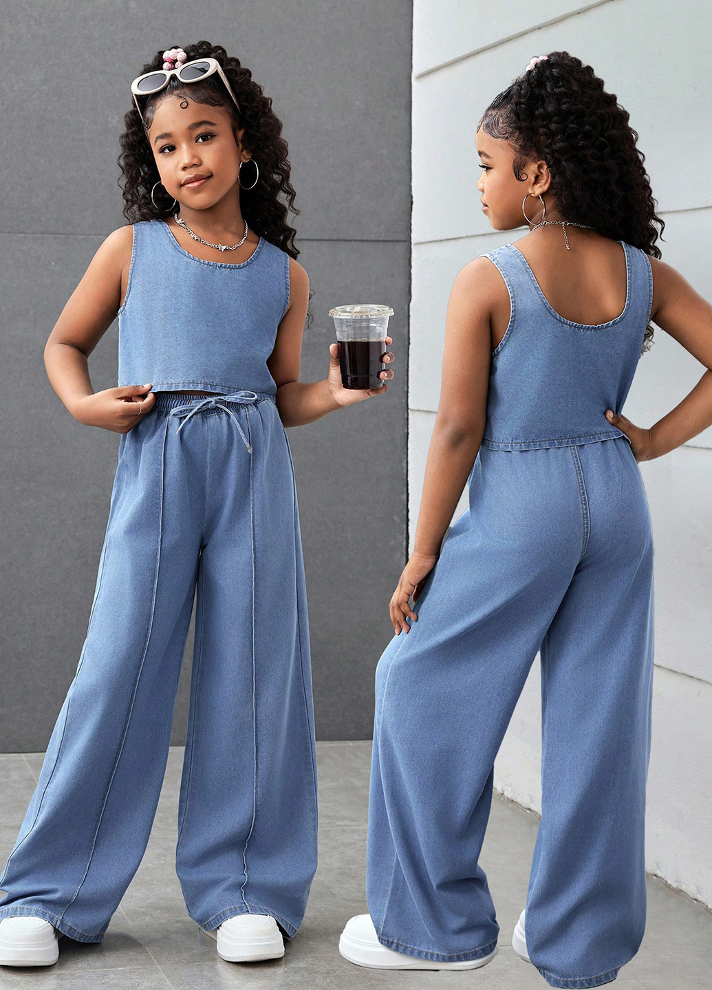 Голубой летний костюм (топ, джинсы) SHEIN