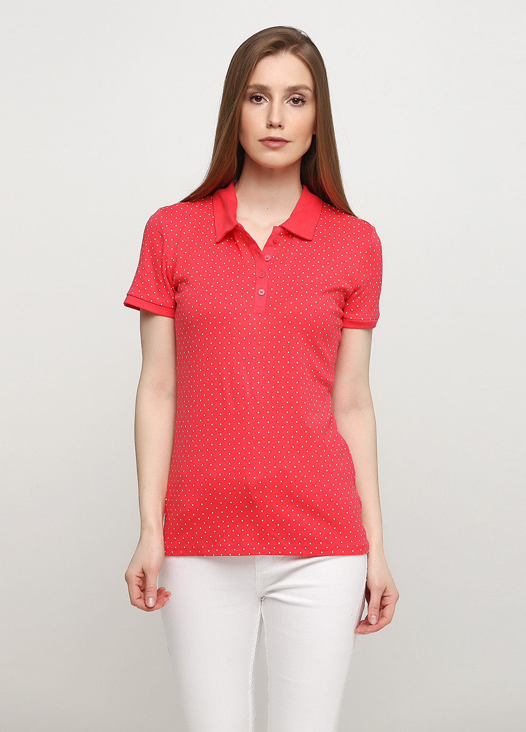 Красная женская футболка-поло C&A в горошек