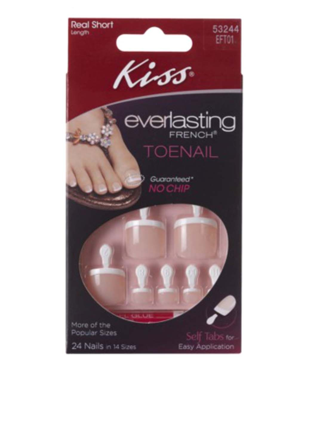 Набор накладных ногтей для ног с клеем Французкий Розовый Kiss (82585575)