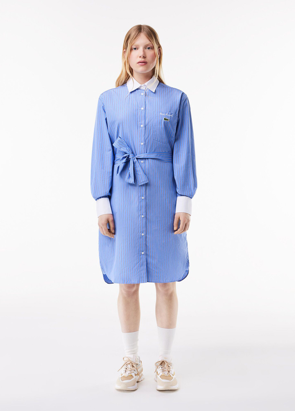 Голубое кэжуал платье рубашка Lacoste в полоску