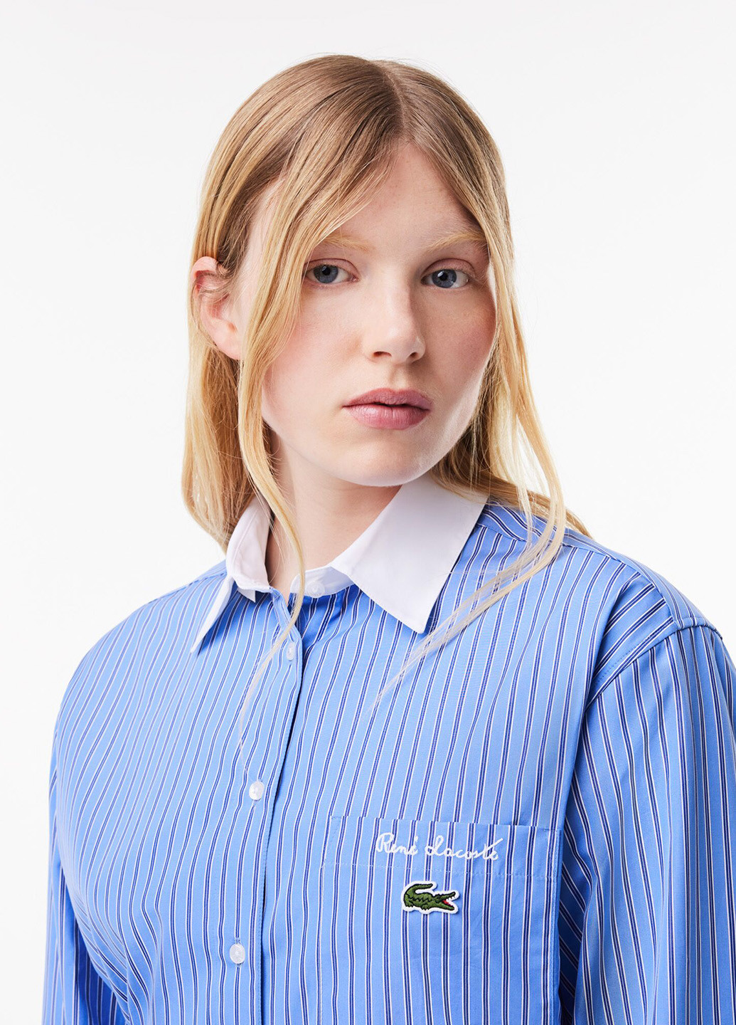 Голубое кэжуал платье рубашка Lacoste в полоску