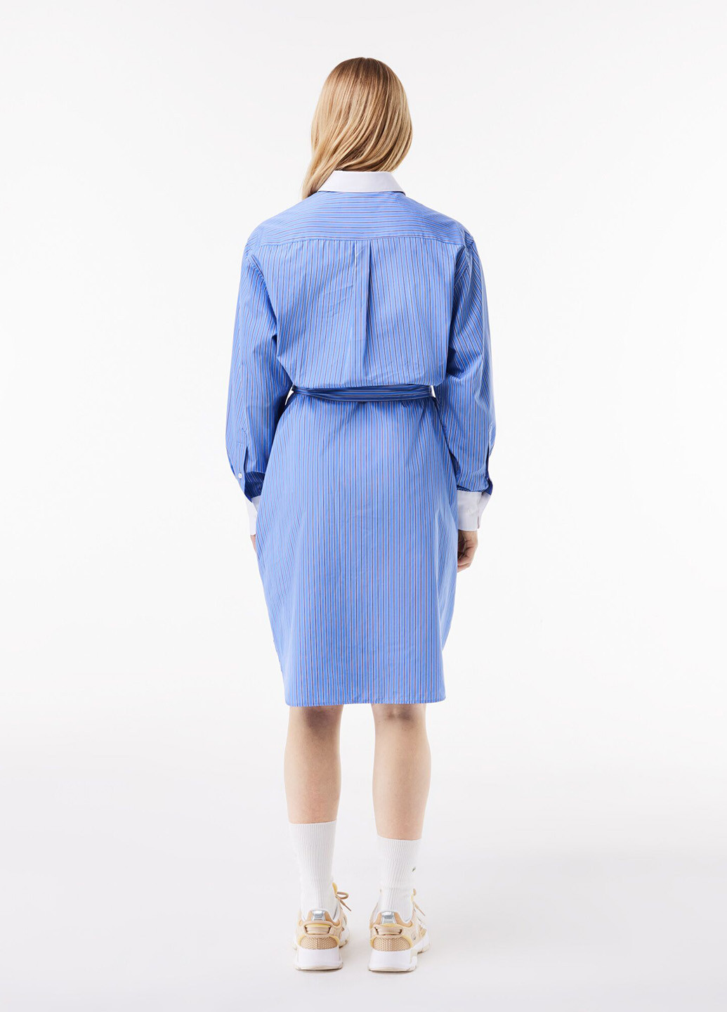 Голубое кэжуал платье рубашка Lacoste в полоску