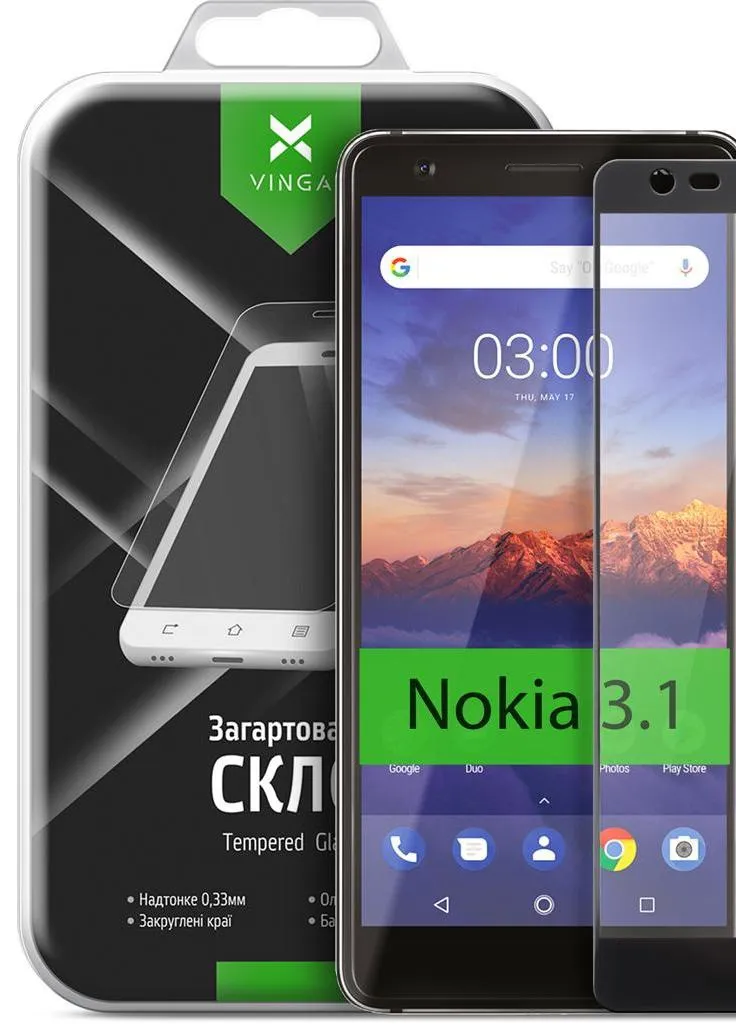 Скло захисне для Nokia 3.1 Black (VTPGS-N31B) Vinga (203983381)