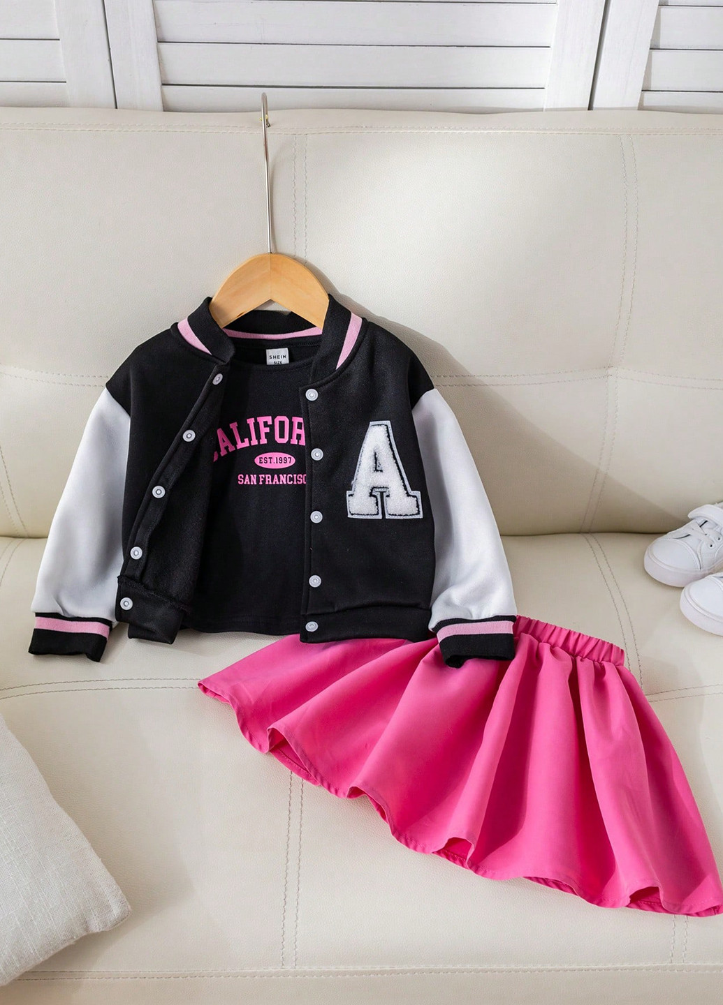 Комбинированный демисезонный комплект (бомбер, лонгслив, юбка) SHEIN