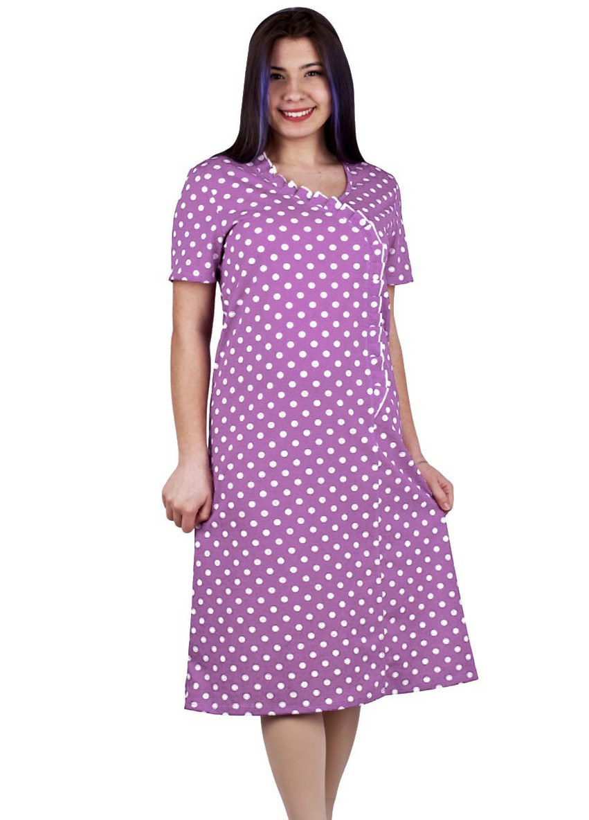 Жіноча сорочка з коротким рукавом Пані Яновська СР-01-02 горошок фіолетова домашня кулір