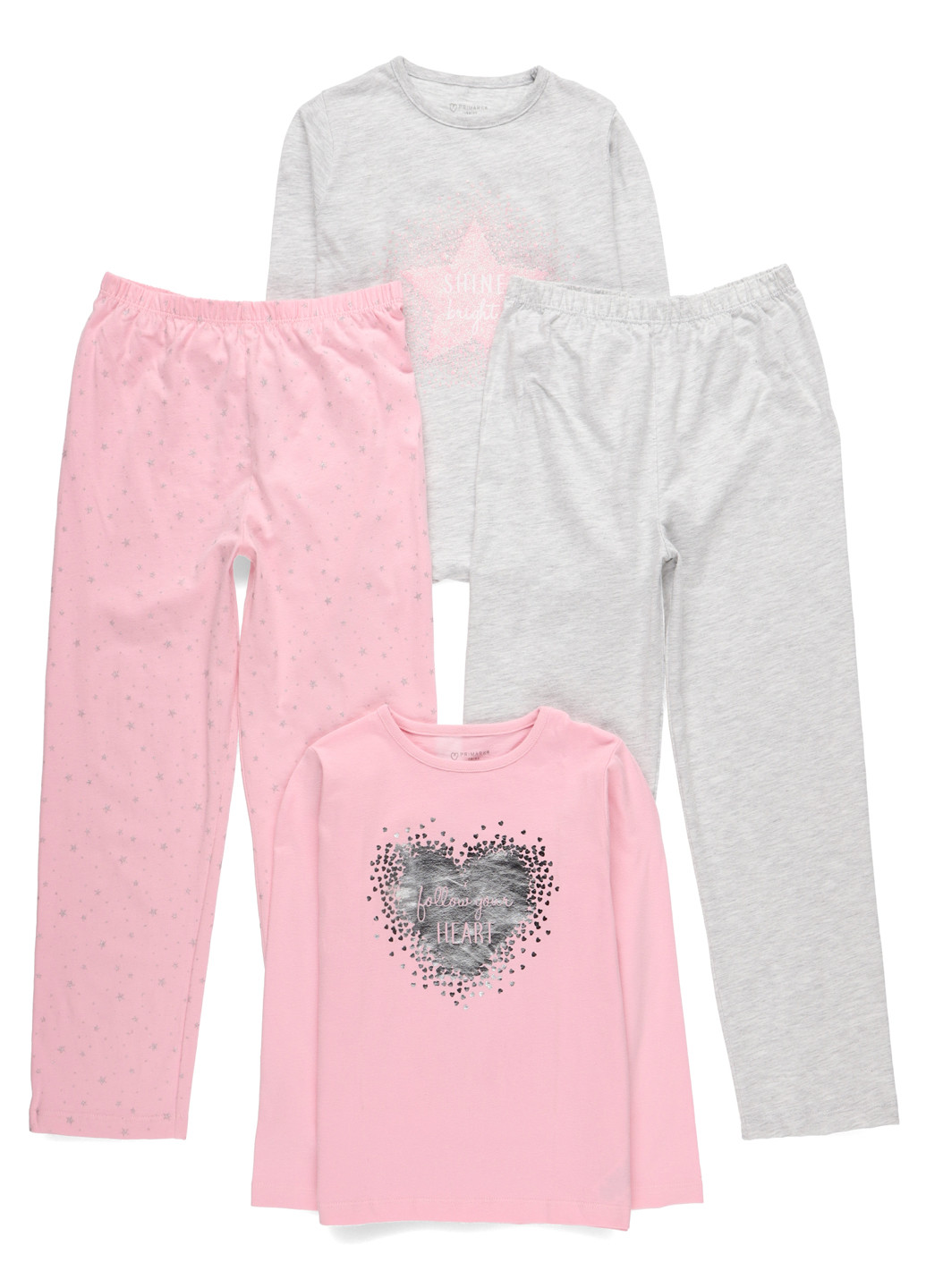 Светло-розовая всесезон пижама (2 лонгслива, 2 брюк) лонгслив + брюки Primark