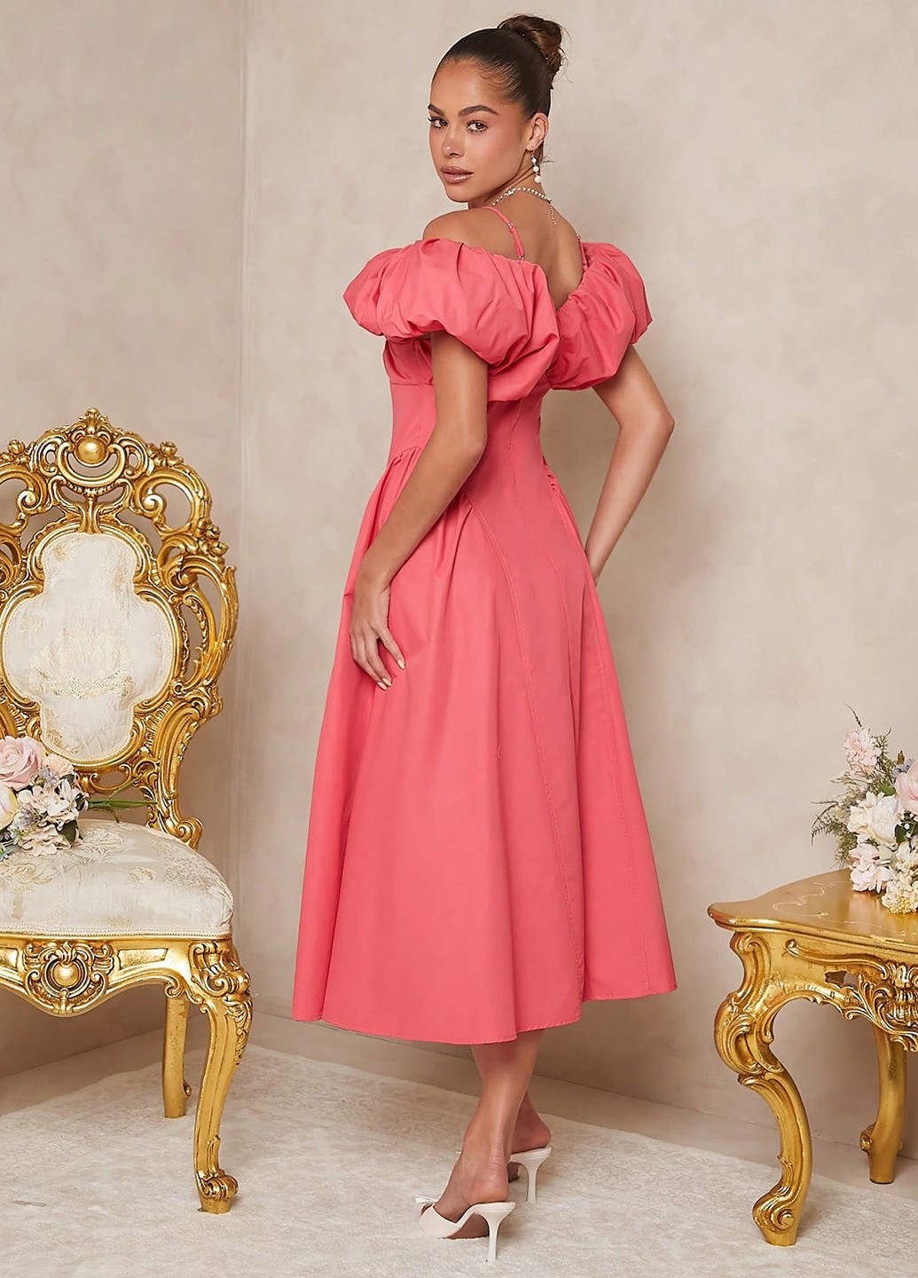 Красное праздничный, коктейльное, вечернее платье клеш SHEIN однотонное