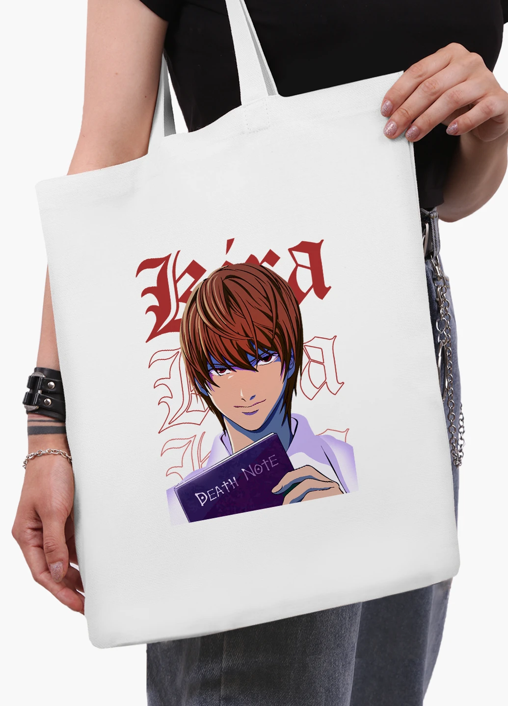 Еко сумка шоппер біла Кіра Зошит смерті (Kira Death Note) (9227-2823-WT2) Еко сумка шоппер біла 41*35 см MobiPrint (221682924)