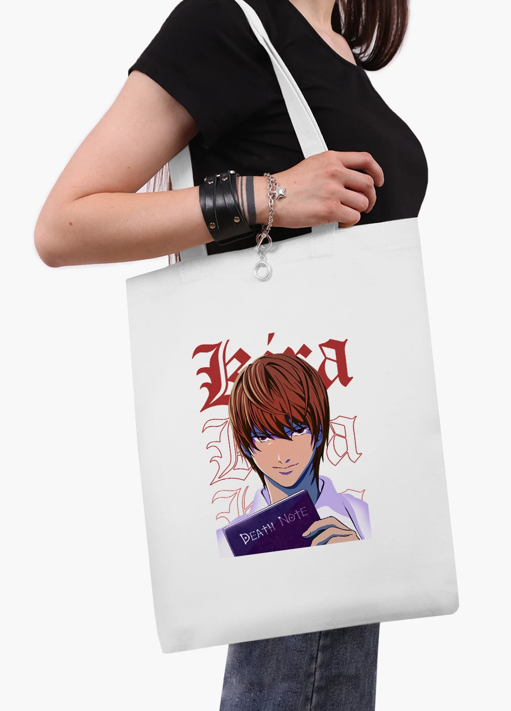Еко сумка шоппер біла Кіра Зошит смерті (Kira Death Note) (9227-2823-WT2) Еко сумка шоппер біла 41*35 см MobiPrint (221682924)