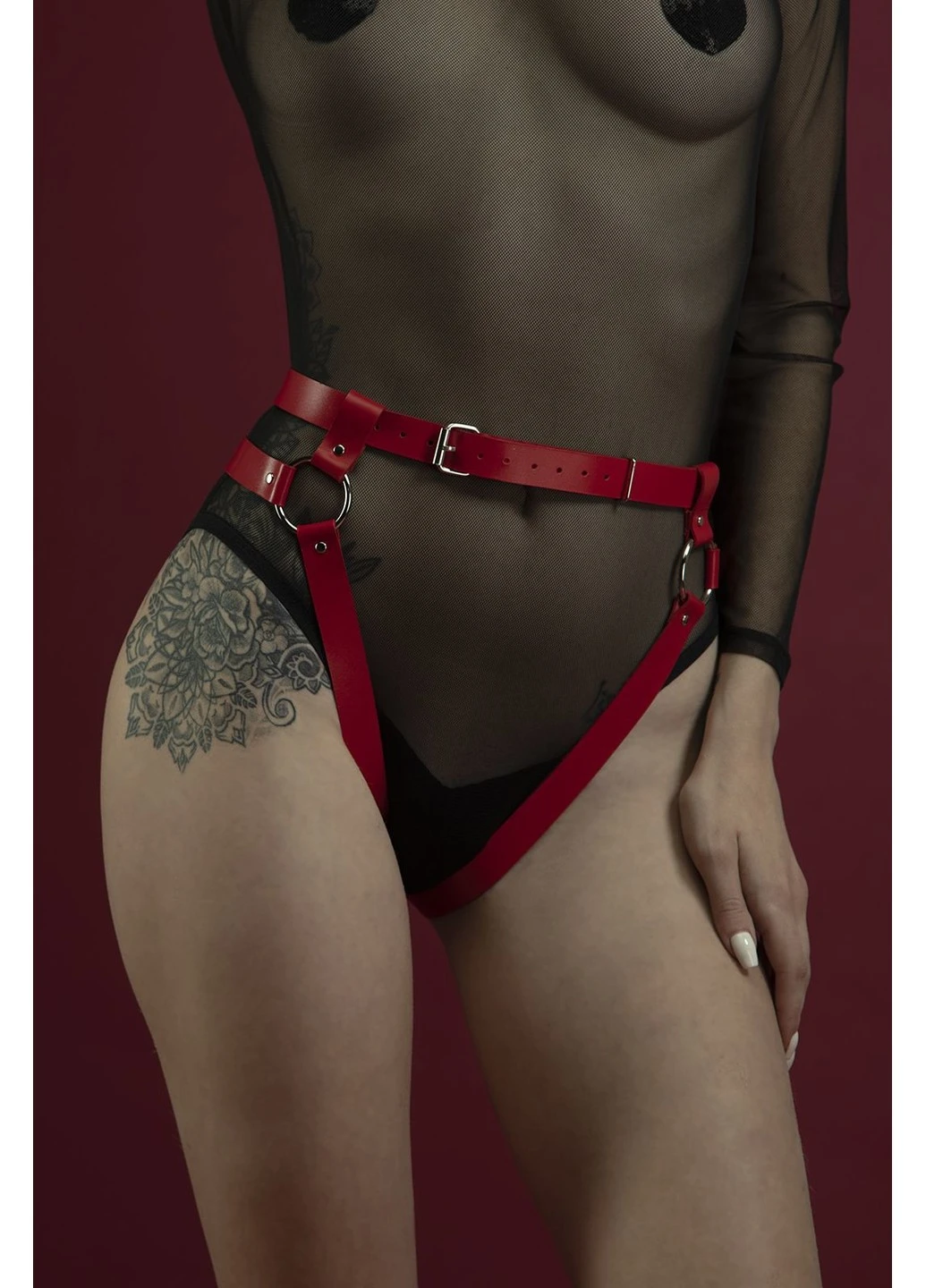 Гартери - Belt Briefs, трусики, натуральна шкіра, колір червоний Feral Feelings (255690891)