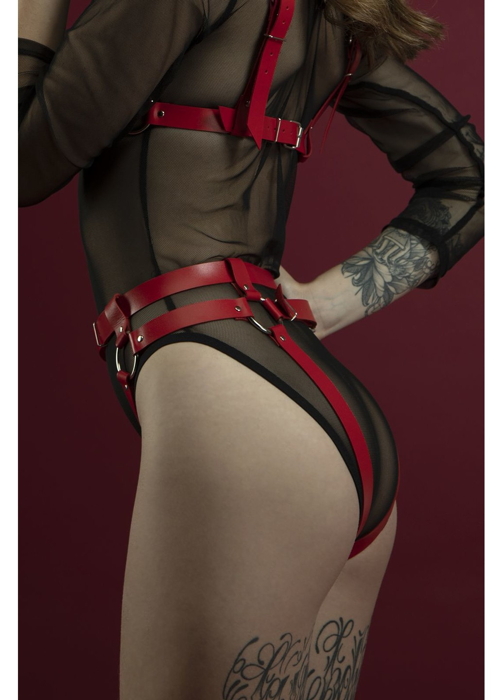 Гартери - Belt Briefs, трусики, натуральна шкіра, колір червоний Feral Feelings (255690891)