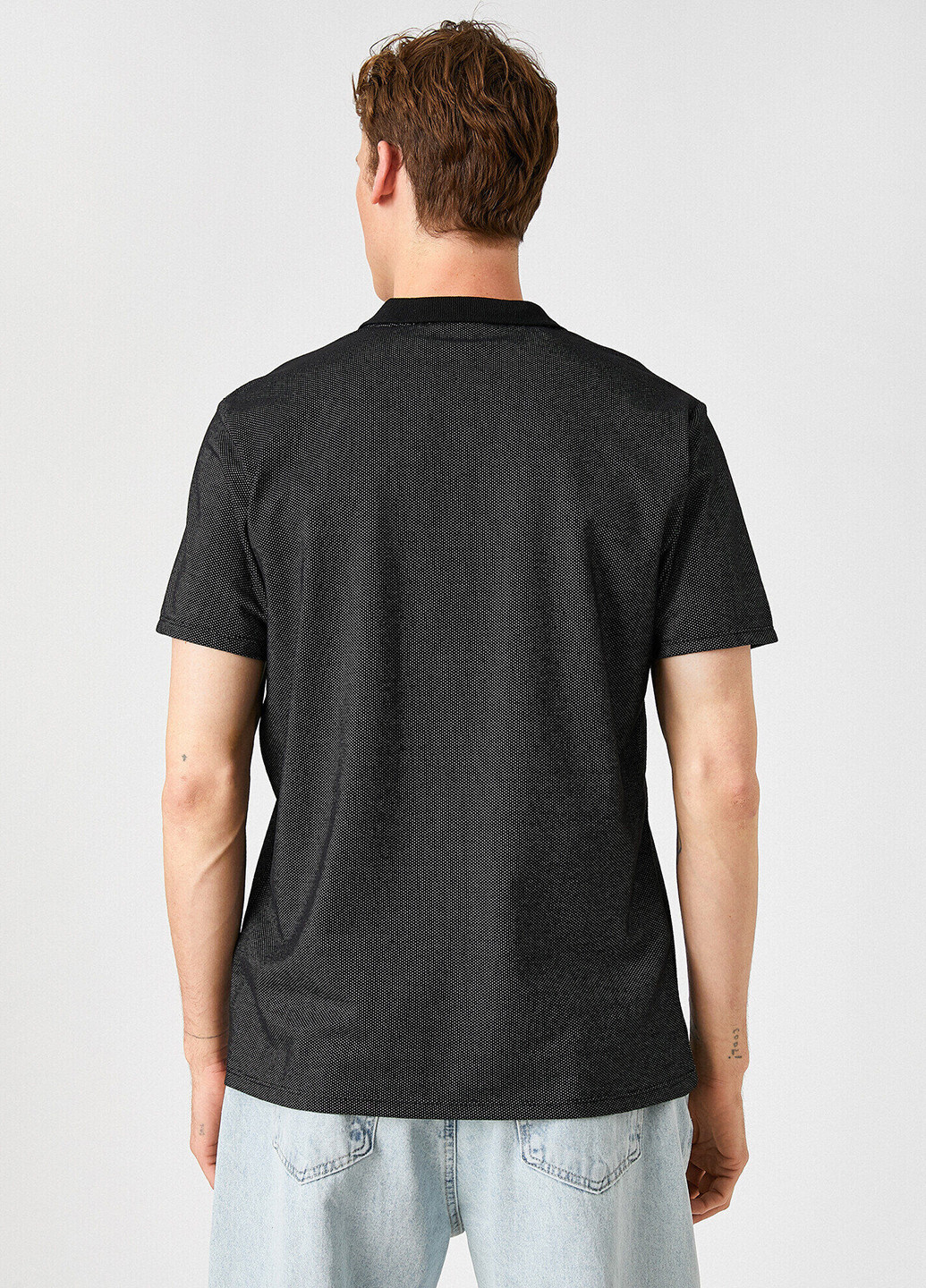 Черная футболка-поло для мужчин KOTON с узором «перец с солью»
