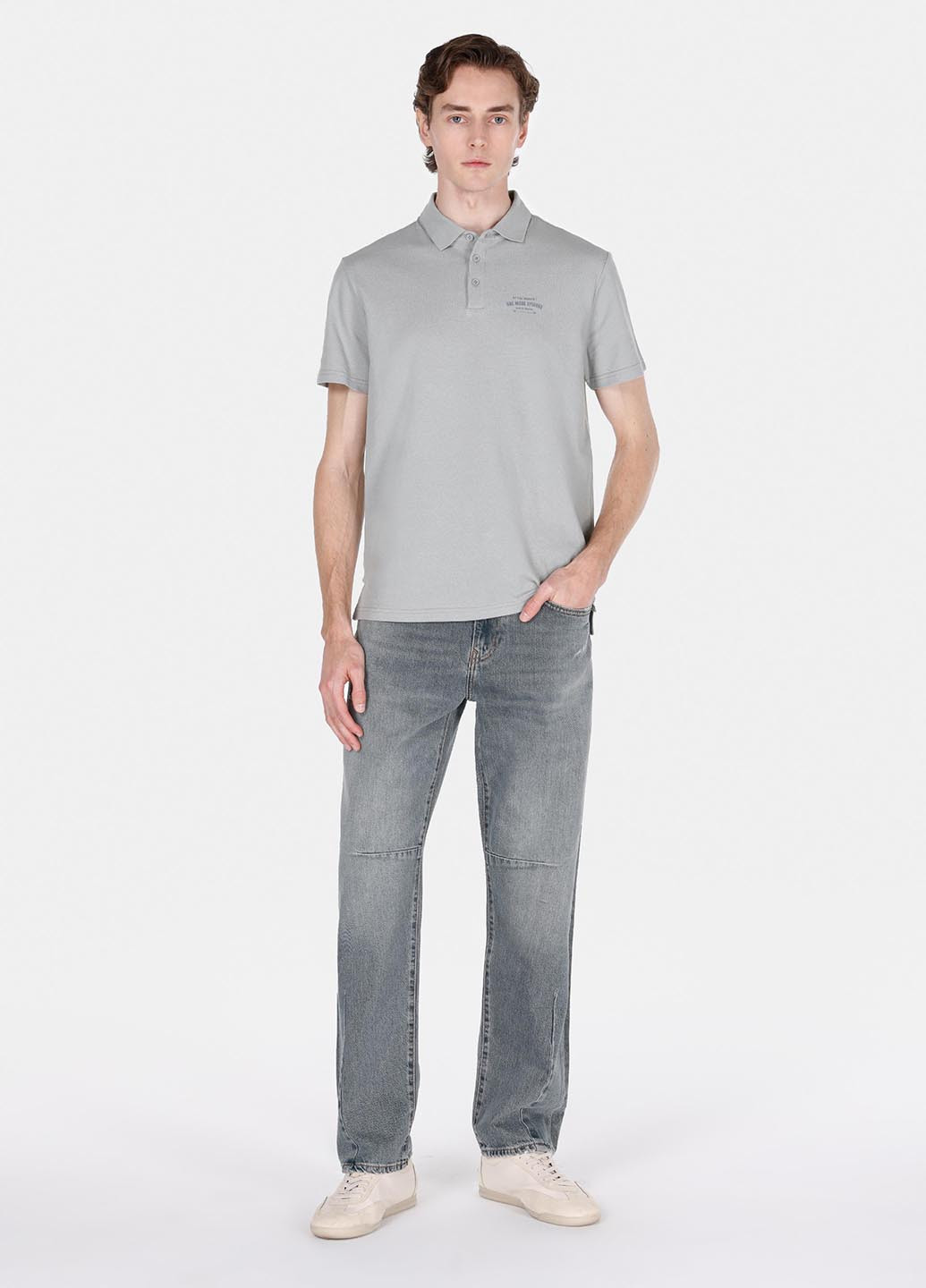 Серая футболка-поло для мужчин Colin's с надписью