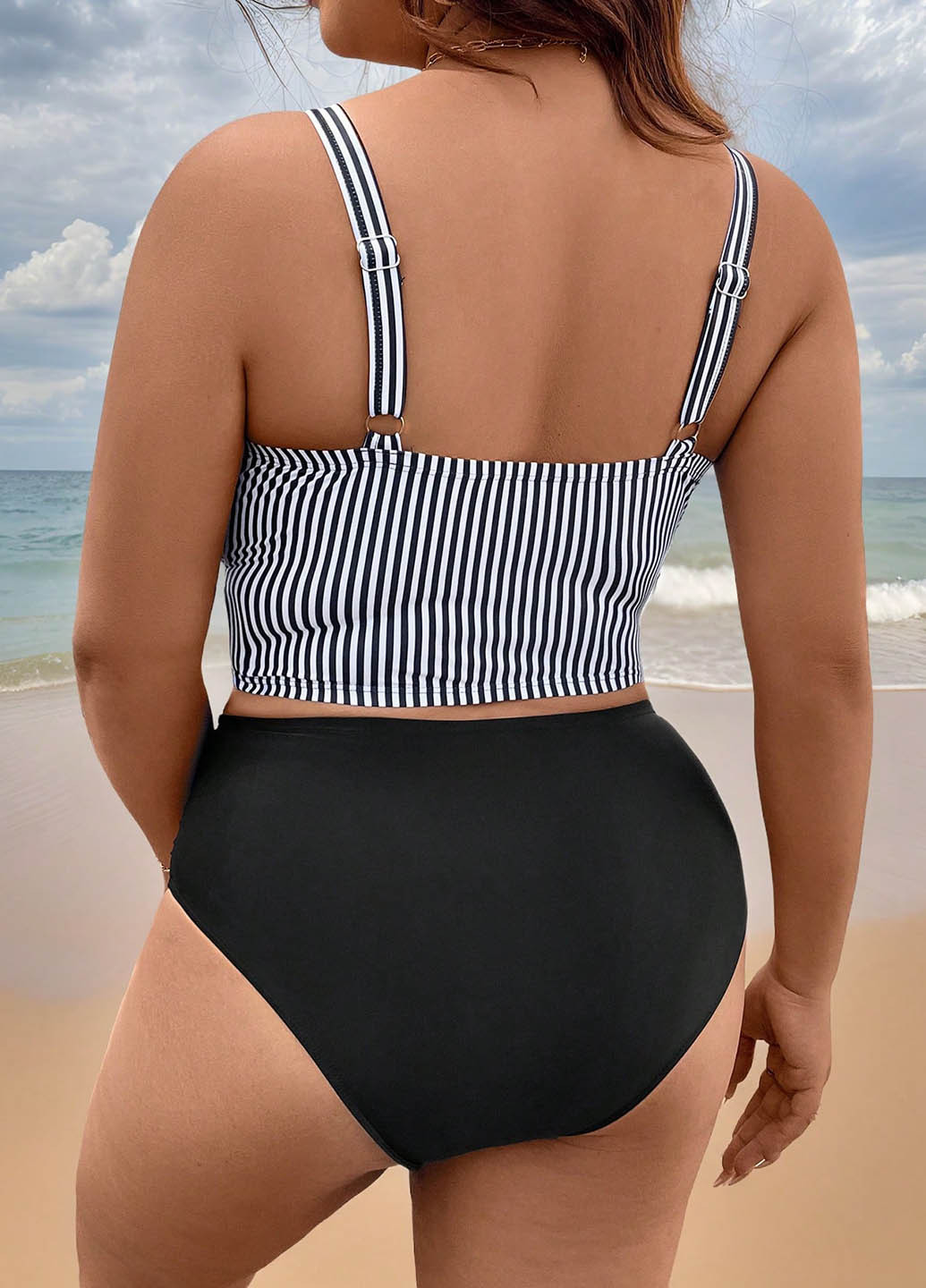 Чорно-білий демісезонний купальник (ліф, трусики) топ, роздільний SHEIN