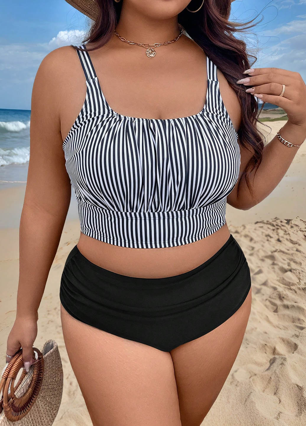 Чорно-білий демісезонний купальник (ліф, трусики) топ, роздільний SHEIN