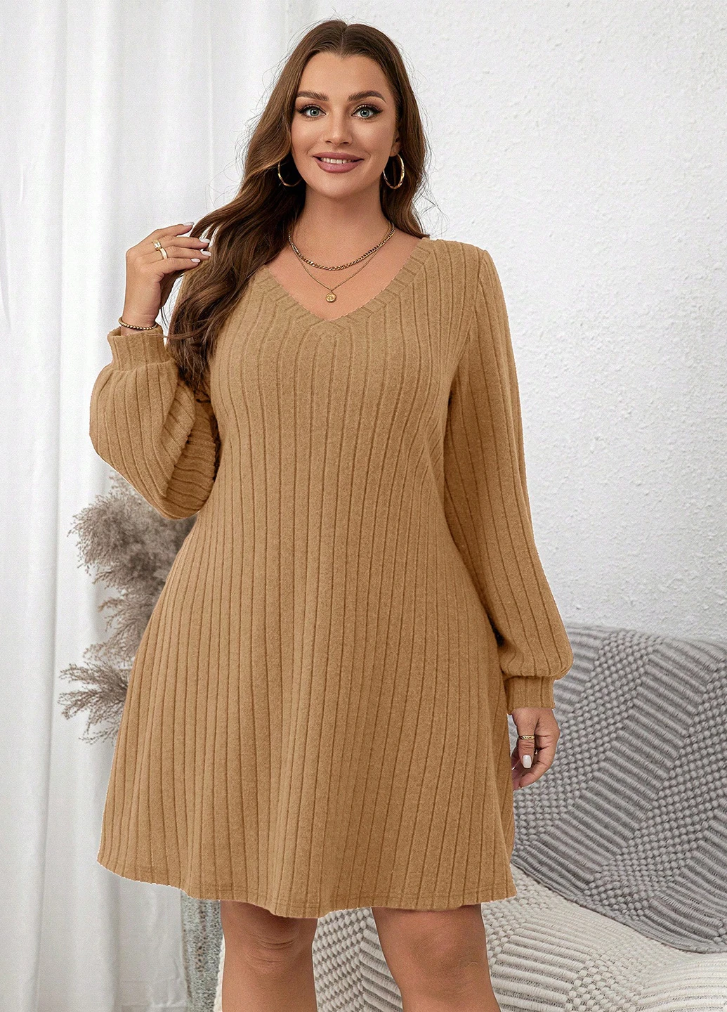 Світло-коричнева кежуал сукня а-силует SHEIN однотонна
