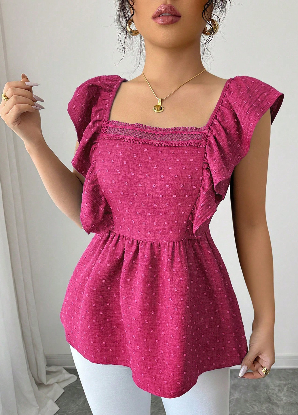 Фуксия блуза с баской SHEIN