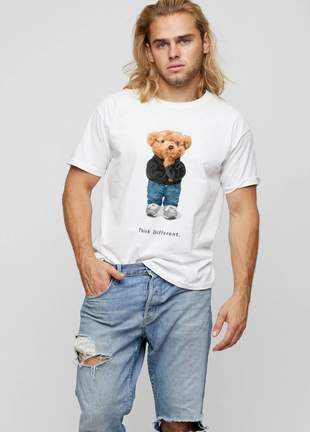 Біла футболка чоловіча basic /air print/ YAPPI