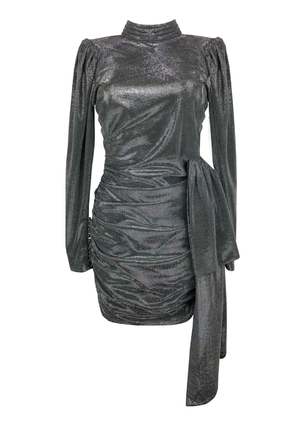 Серебряное вечернее серебристое мини платье с длинными рукавами с открытой спиной, футляр Elliatt однотонное