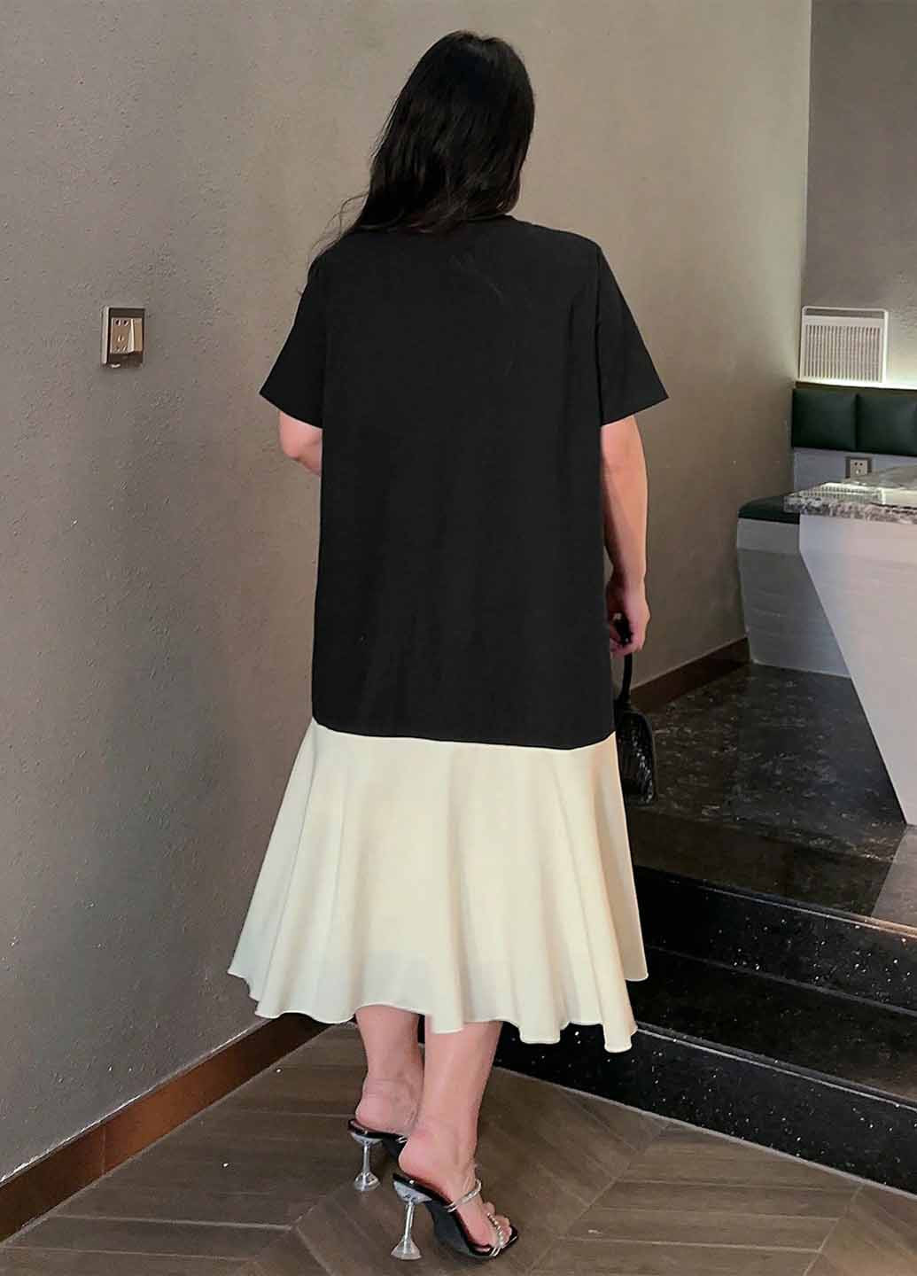 Черное кэжуал платье а-силуэт SHEIN колор блок