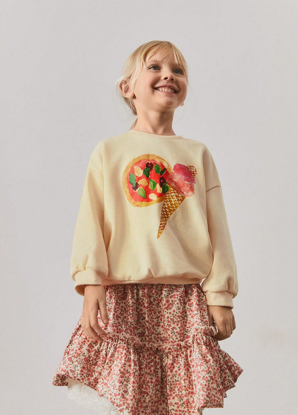 SHEIN світшот малюнок кремовий кежуал поліестер, трикотаж