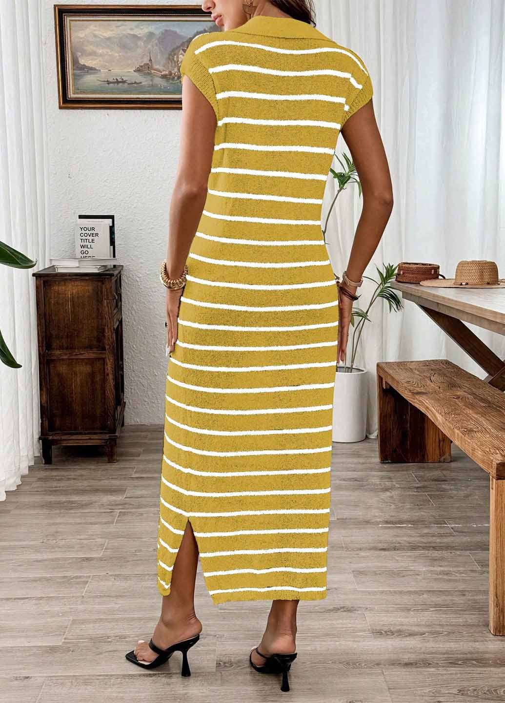 Желтое кэжуал платье платье-свитер SHEIN в полоску