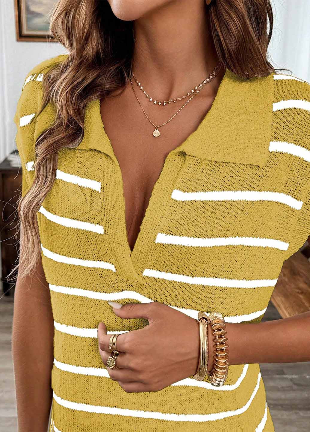 Желтое кэжуал платье платье-свитер SHEIN в полоску