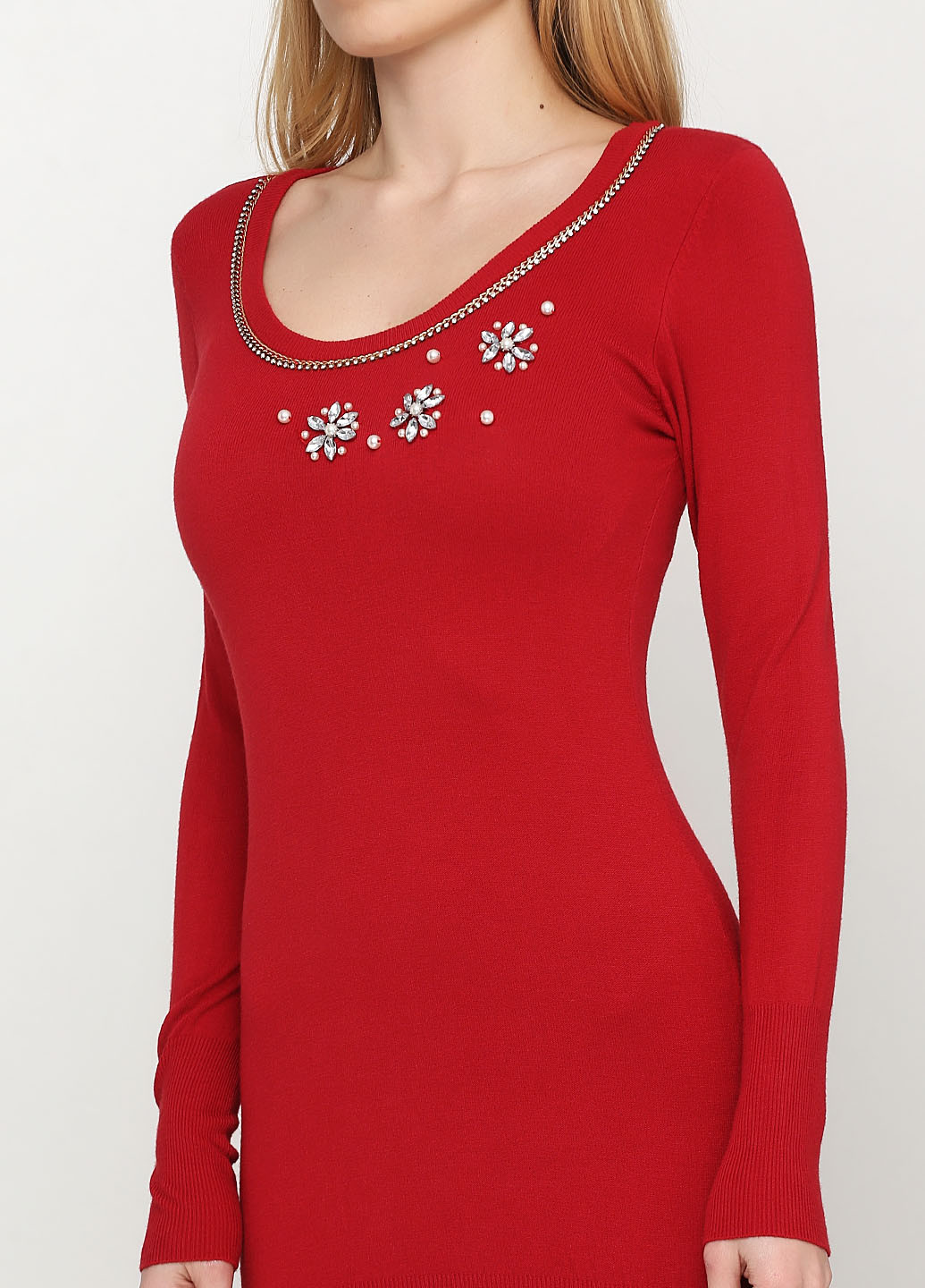 Красное кэжуал платье платье-свитер Justor однотонное