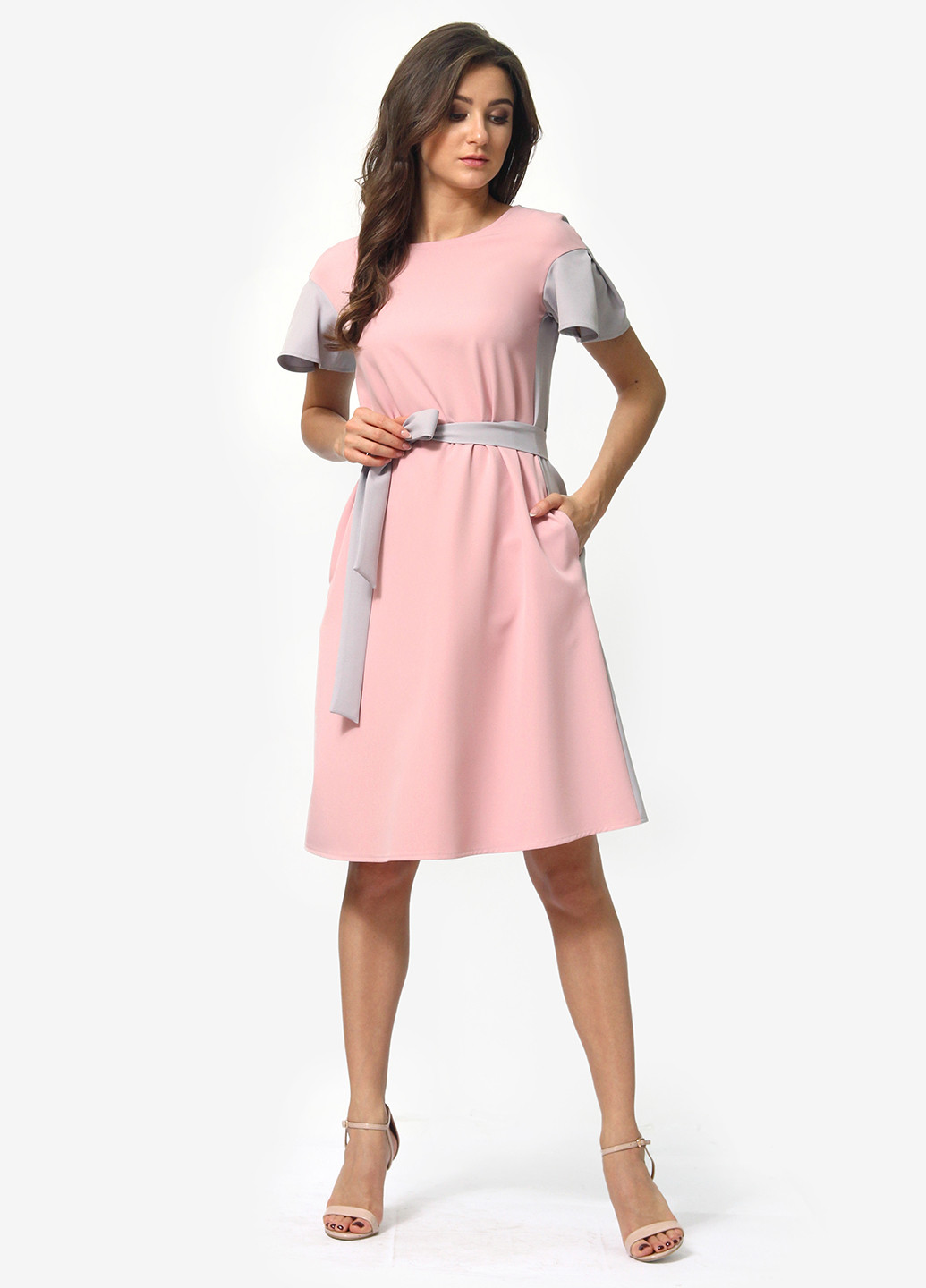 Розовое кэжуал платье клеш Lada Lucci однотонное
