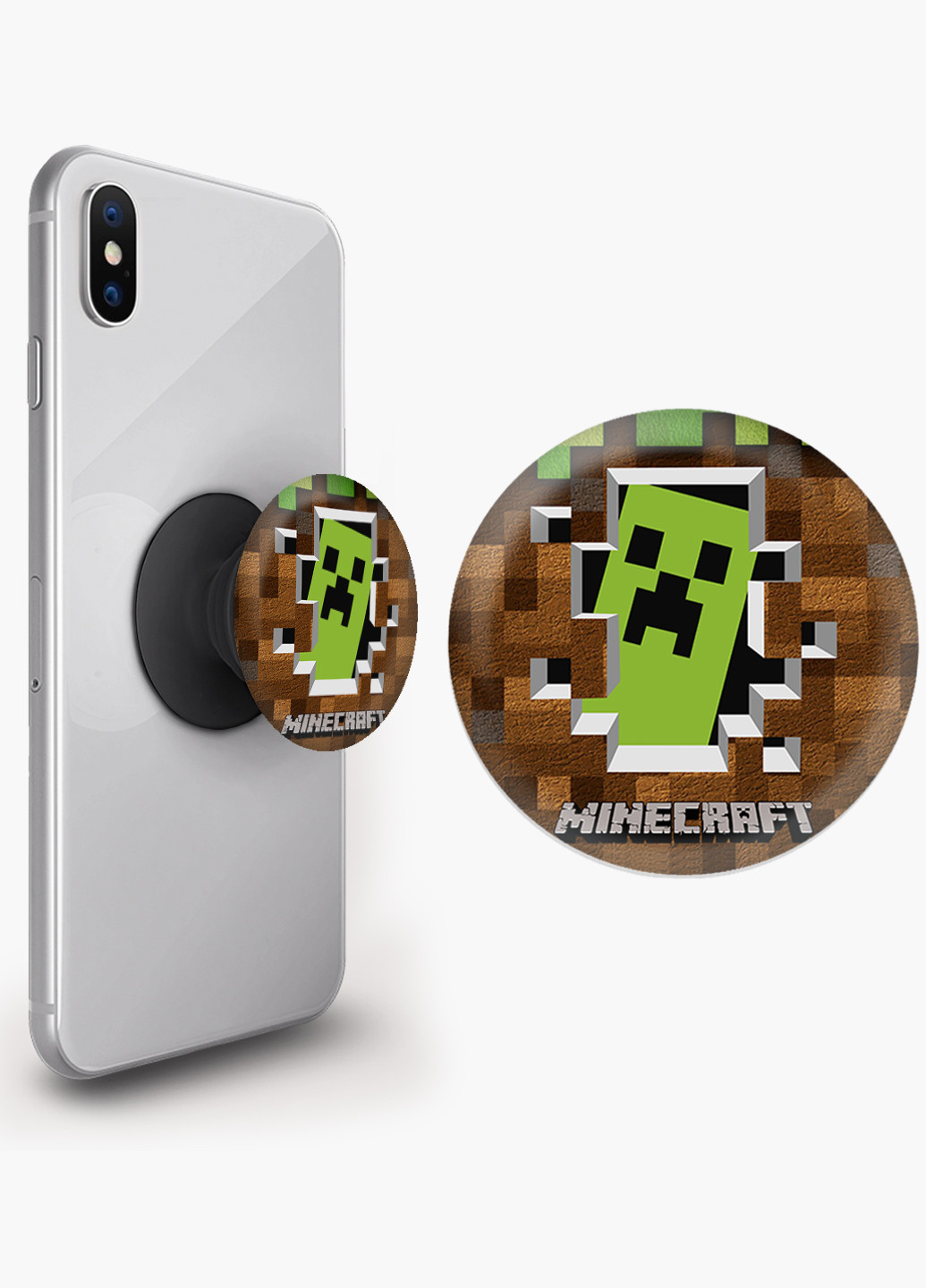 Попсокет (Popsockets) держатель для смартфона Майнкрафт (Minecraft) (8754-1709) Черный MobiPrint (216836505)