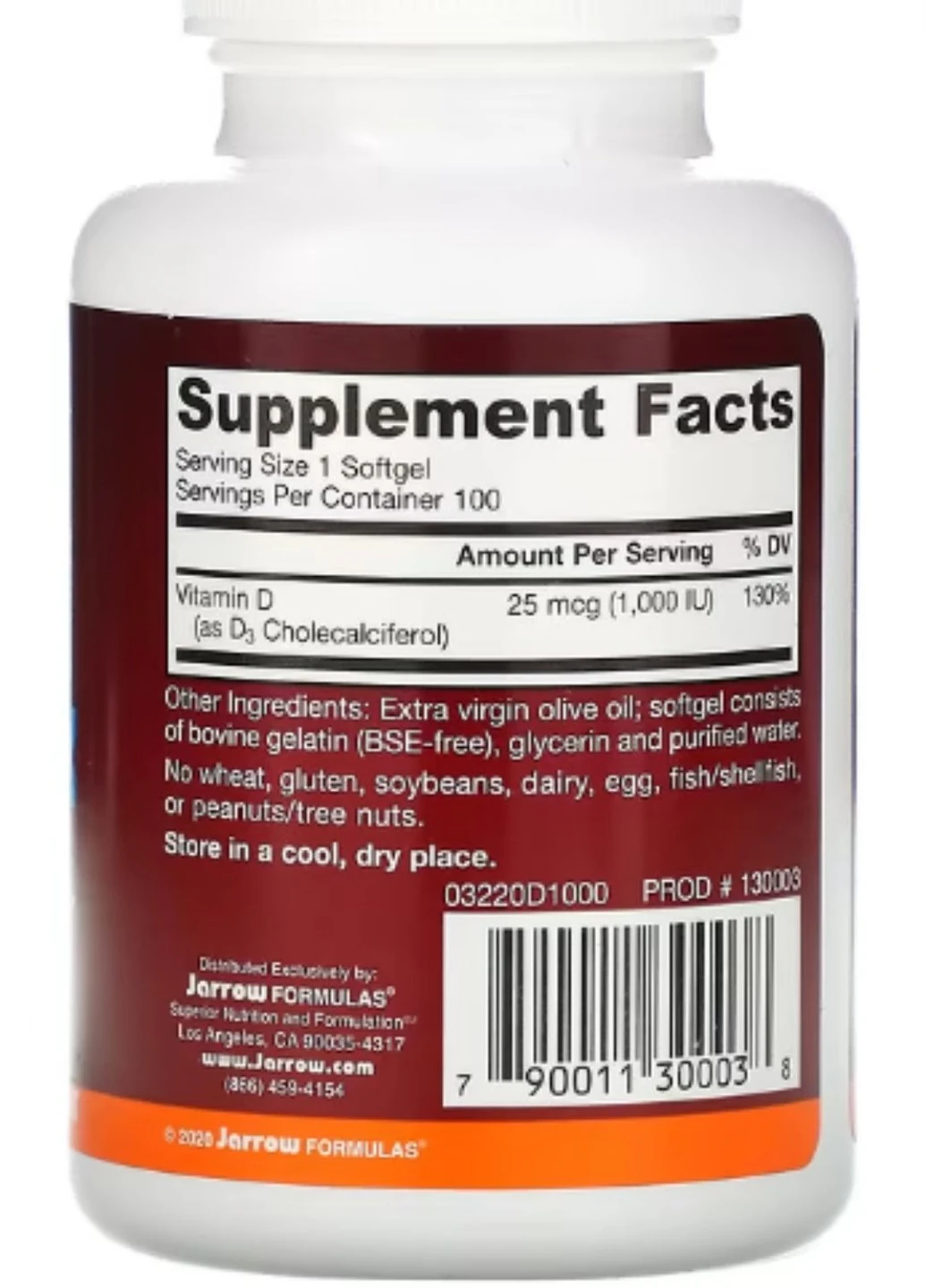 Вітамін Д3 Vitamin D3 25 mcg 100 softgels Jarrow Formulas (254444401)