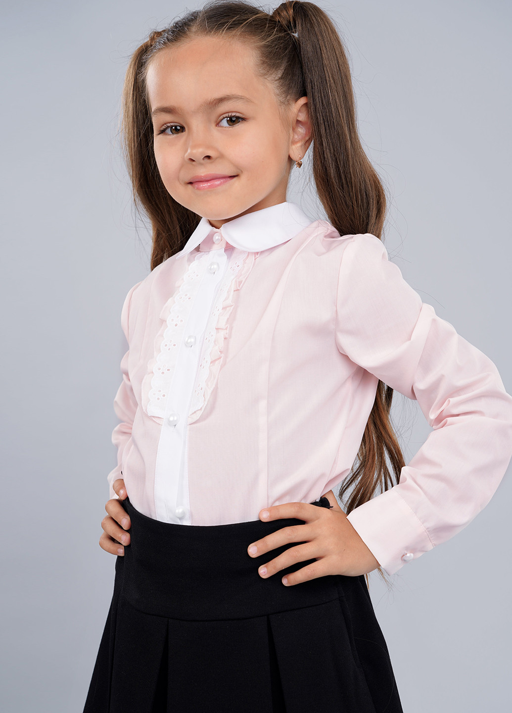 Розовая однотонная блузка с длинным рукавом Sasha демисезонная