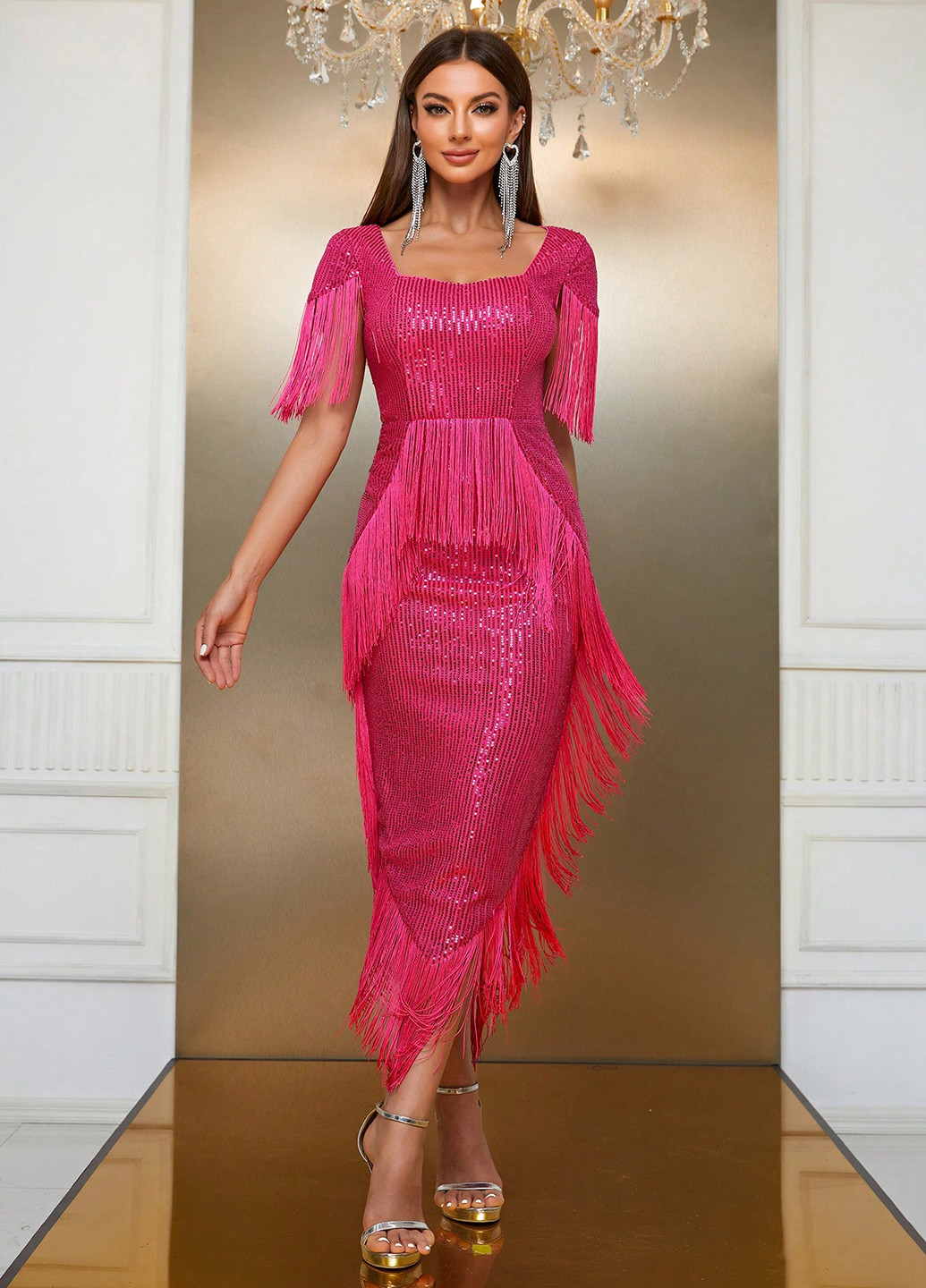 Рожева вечірня сукня силуетна Giffniseti однотонна