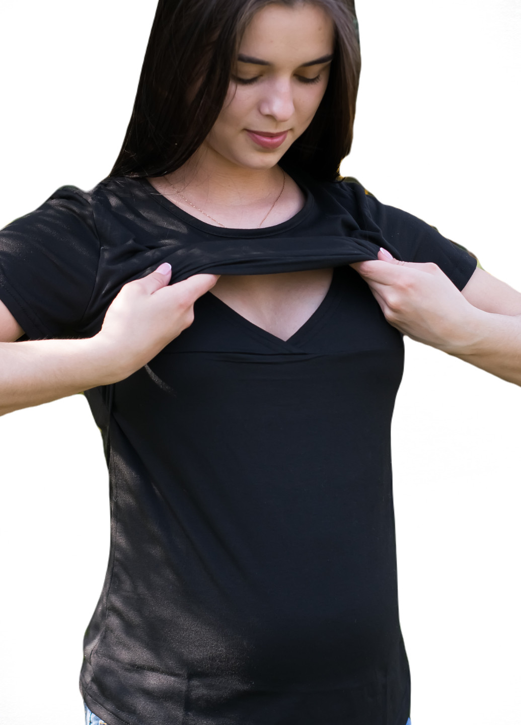 Черная всесезон 8201 футболка для беременных с секретом для кормления черный HN