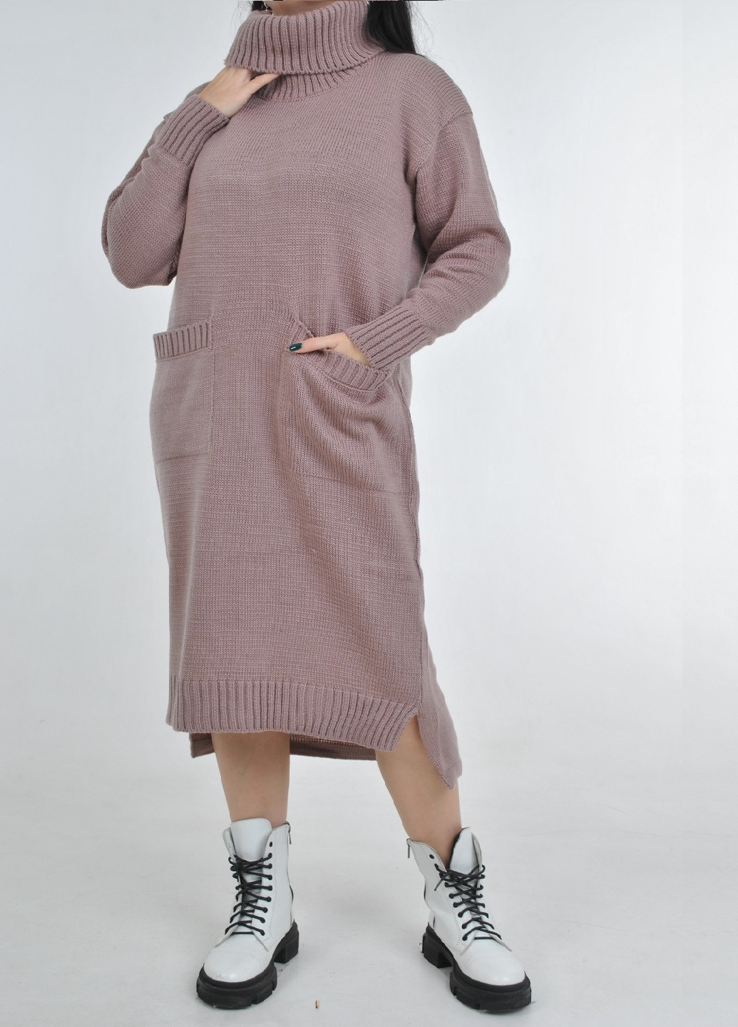 Темно-розовое кэжуал вязаное макси платье Fashion Club однотонное